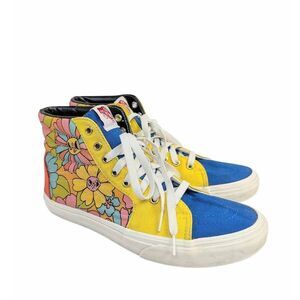 Vans Custom multicolor bright smiley flower colorblock hi top sneakers womens 9